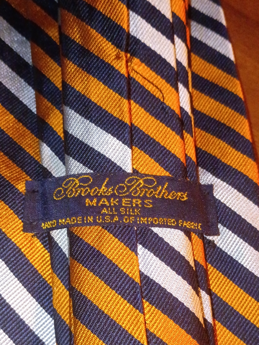 Brooks Brothers Navy and Gold Diagonal Stripe Silk Tie